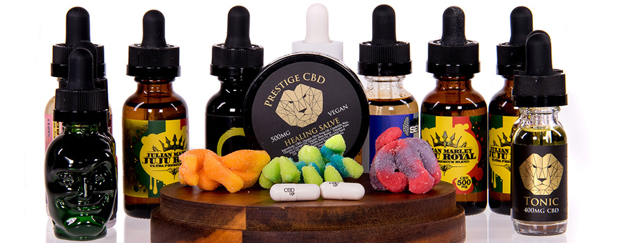 CBD products displayed on table. How to market CBD oil online. How to sell CBD on facebook and instagram. how to market cbd products and your CBD business.