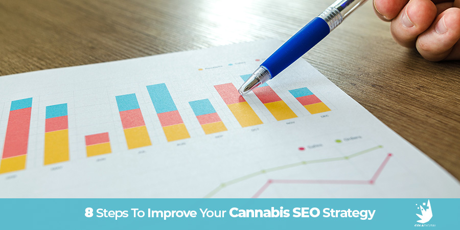 Pen pointing at an ascending graph showing the success of a cannabis SEO strategy. Dispensary SEO marketing tips. Cannabis SEO agency USA Canada.