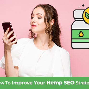 Happy woman looking at her smartphone shopping for hemp cbd oil. How to improve your Hemp SEO strategy on your CBD website. Hemp SEO agency.