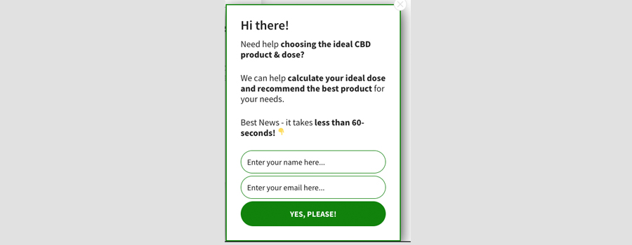 example of a modal popup for CBD leads. CBD marketing and advertising agency. Cannabis and marijuana SEO company.