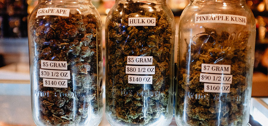 cannabis buds in glass jars. dispensary seo company.