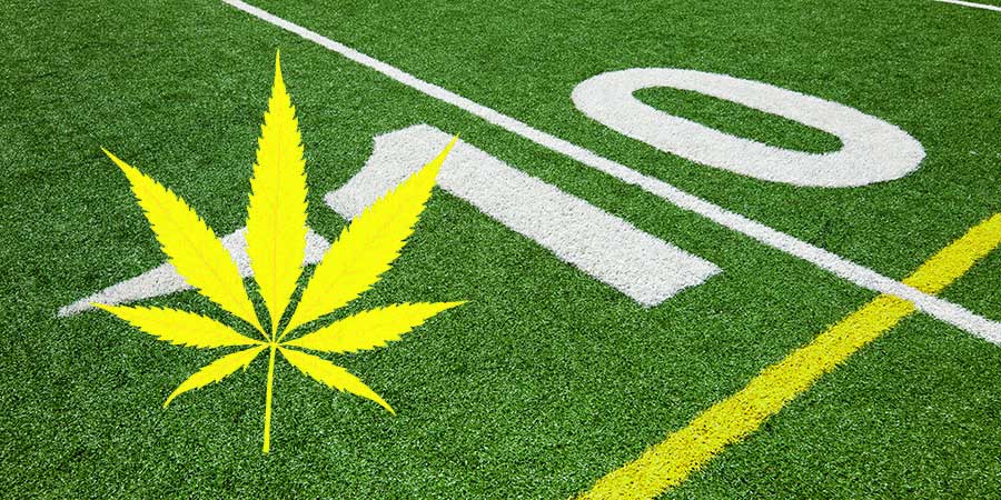 cannabis leaf on football field. how to promote selling weed.