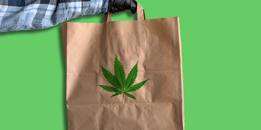Cannabis plant leaf on a shopping bag. Cannabis retail marketing strategy and tips from marijuana marketing agency ColaDigital.