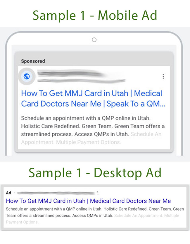 screenshots of Google Ads for medical marijuana 