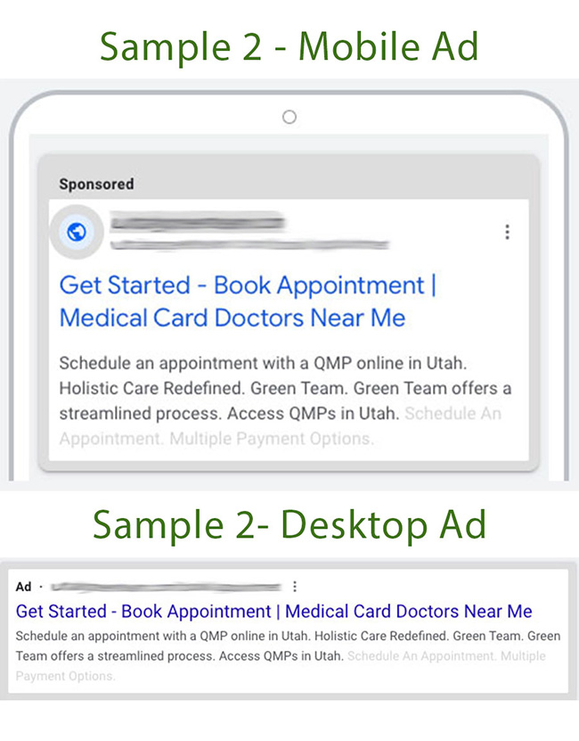 medical marijuana Google Ad samples