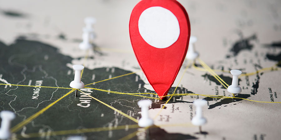 close up of red map pin for local seo for dispensaries