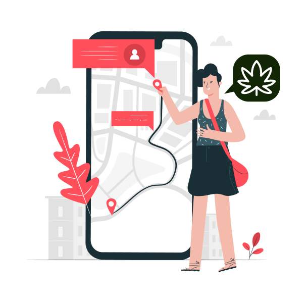 cartoon image of cannabis seo expert pointing at a Google local map showing results from a dispensary local SEO strategy.